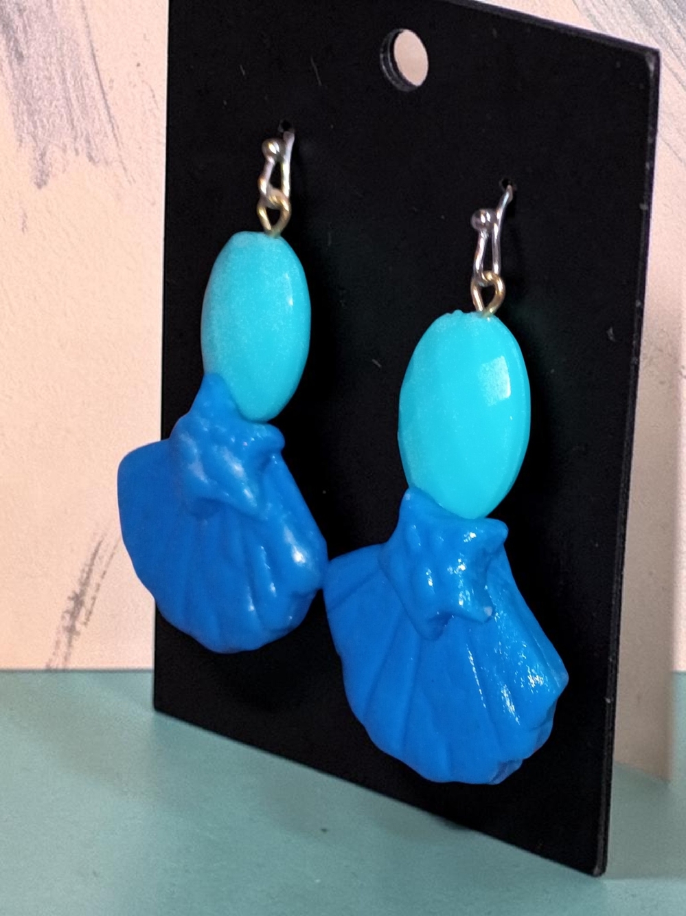 Blue Lagoon Shell Polymer Clay Drop Earrings